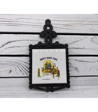 Vintage Knott's Berry Farm Trivet, Ceramic & Cast Iron Souvenir Trivet, Collectors Kitchen Pan Rest